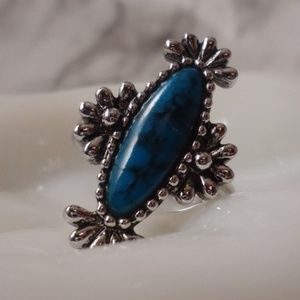 Faux turquoise ring silver tone